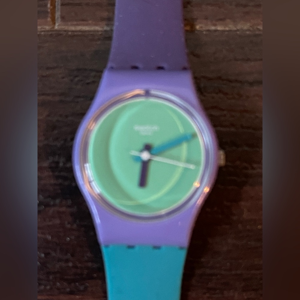 Swatch Fun in Blue double wrap wristband watch. Preowned in original packaging.
